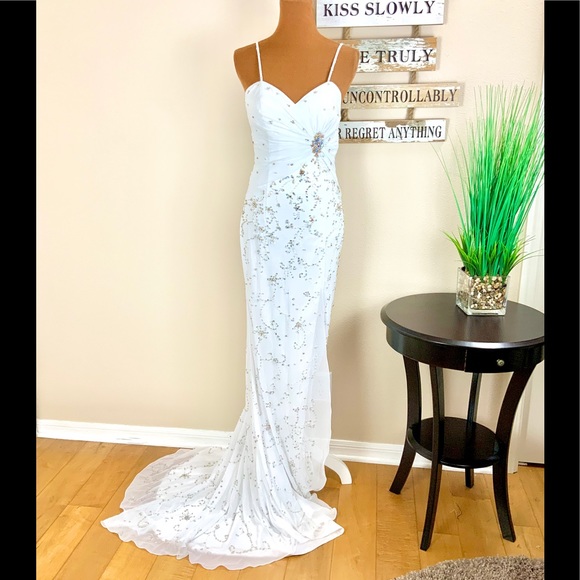CROWN COLLECTION | White Beaded Gown - Picture 1 of 8